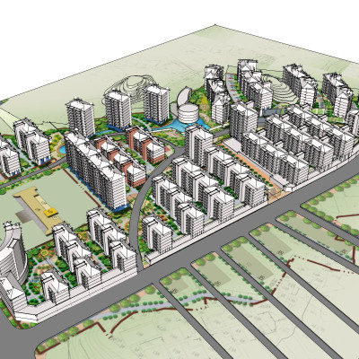 现代小区规划su模型