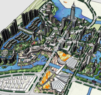 现代小区规划su模型