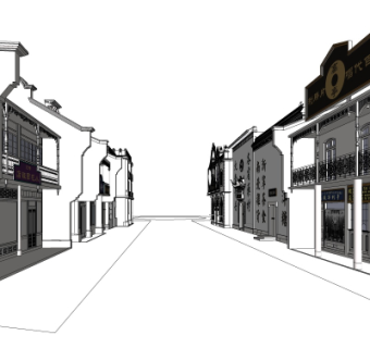 中式沿街商业建筑su模型