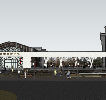 中式游客接待中心su模型