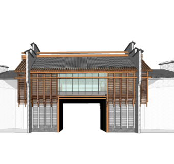 新中式住宅门头su模型