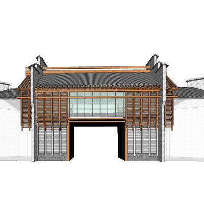 新中式住宅门头su模型