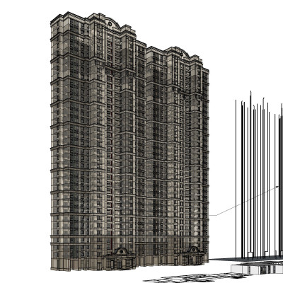 欧式高层公寓楼su模型