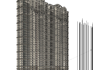 欧式高层公寓楼su模型