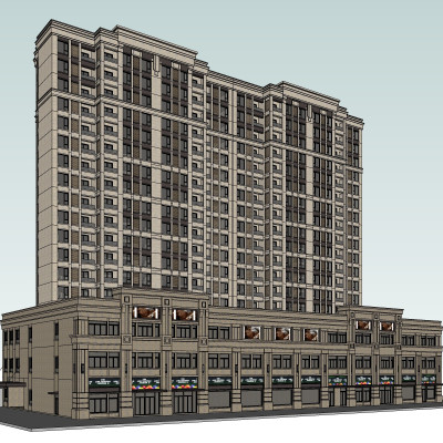 新古典高层公寓楼su模型