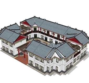 中式围楼公寓楼su模型