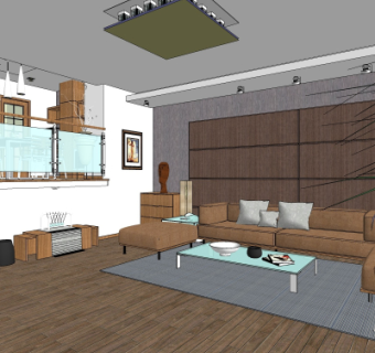 现代复式客厅su模型