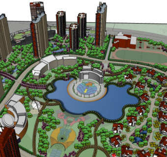 欧式小区规划su模型