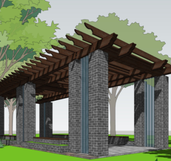 中式廊架su模型