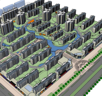 现代小区规划su模型