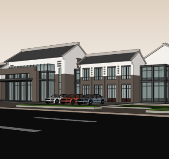 新中式酒店su模型