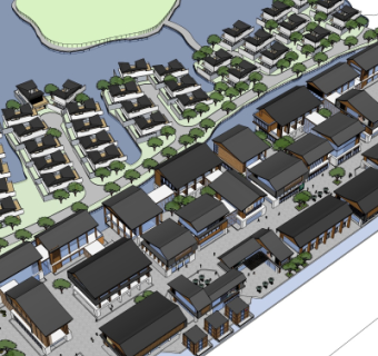 新中式小区规划su模型