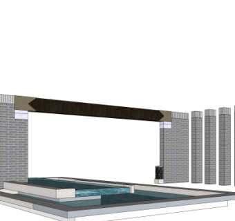 新中式跌水景观小品su模型