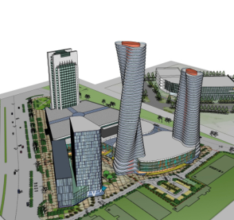 现代商业街su模型