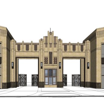 新古典小区入户门su模型