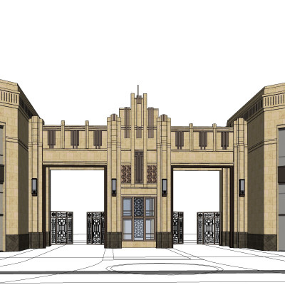 新古典小区入户门su模型