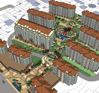 欧式小区规划su模型