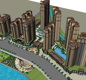 欧式小区规划su模型