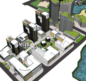 现代商业区规划su模型