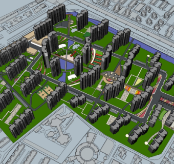 现代小区规划su模型