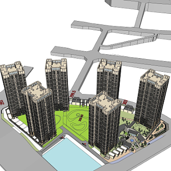 新古典高层公寓楼su模型