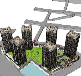 新古典高层公寓楼su模型