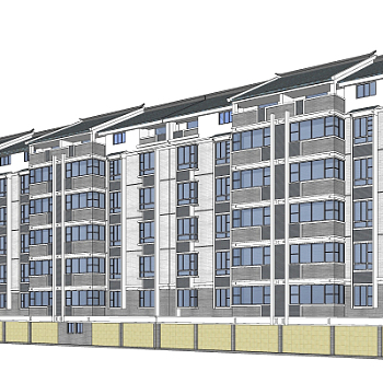 新中式公寓楼su模型