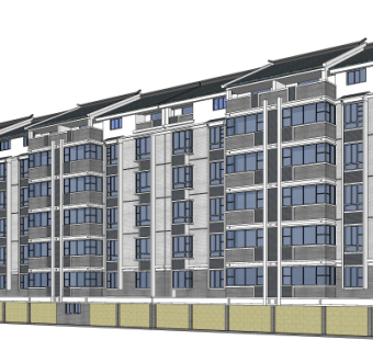 新中式公寓楼su模型