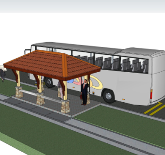 欧式公交站su模型