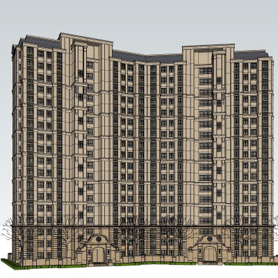 新古典高层公寓楼su模型