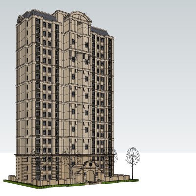 欧式高层公寓楼su模型