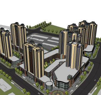 新古典高层公寓楼su模型