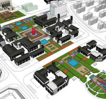 新中式商业街su模型