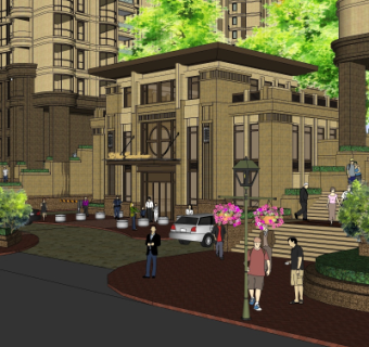 新古典售楼处外观su模型