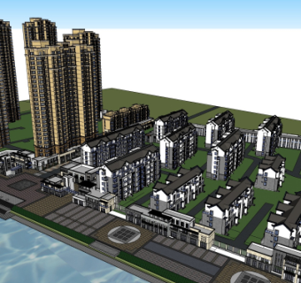 新中式小区规划su模型