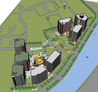 现代商业区规划su模型