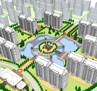 现代小区规划su模型