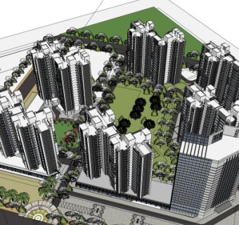 现代小区规划su模型