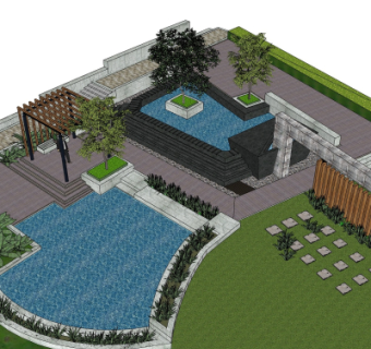 现代小院景观su模型