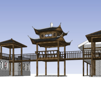 中式凉亭su模型