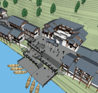 新中式商业街su模型