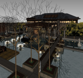 中式住宅外观su模型