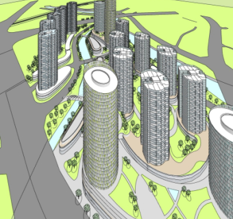 现代高层住宅鸟瞰规划su模型