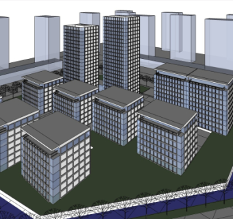 现代办公楼鸟瞰规划su模型