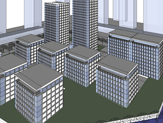 现代办公楼鸟瞰规划su模型