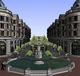 欧式商业街su模型