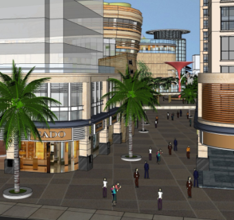 现代商业街su模型