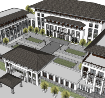 新中式酒店su模型