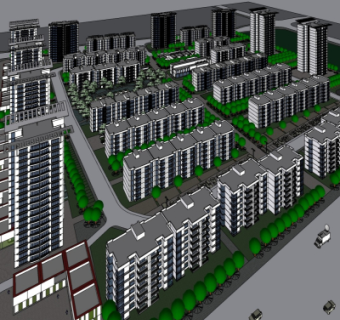 现代高层住宅鸟瞰规划su模型