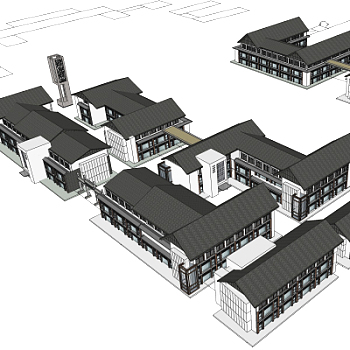 新中式沿街商业建筑su模型